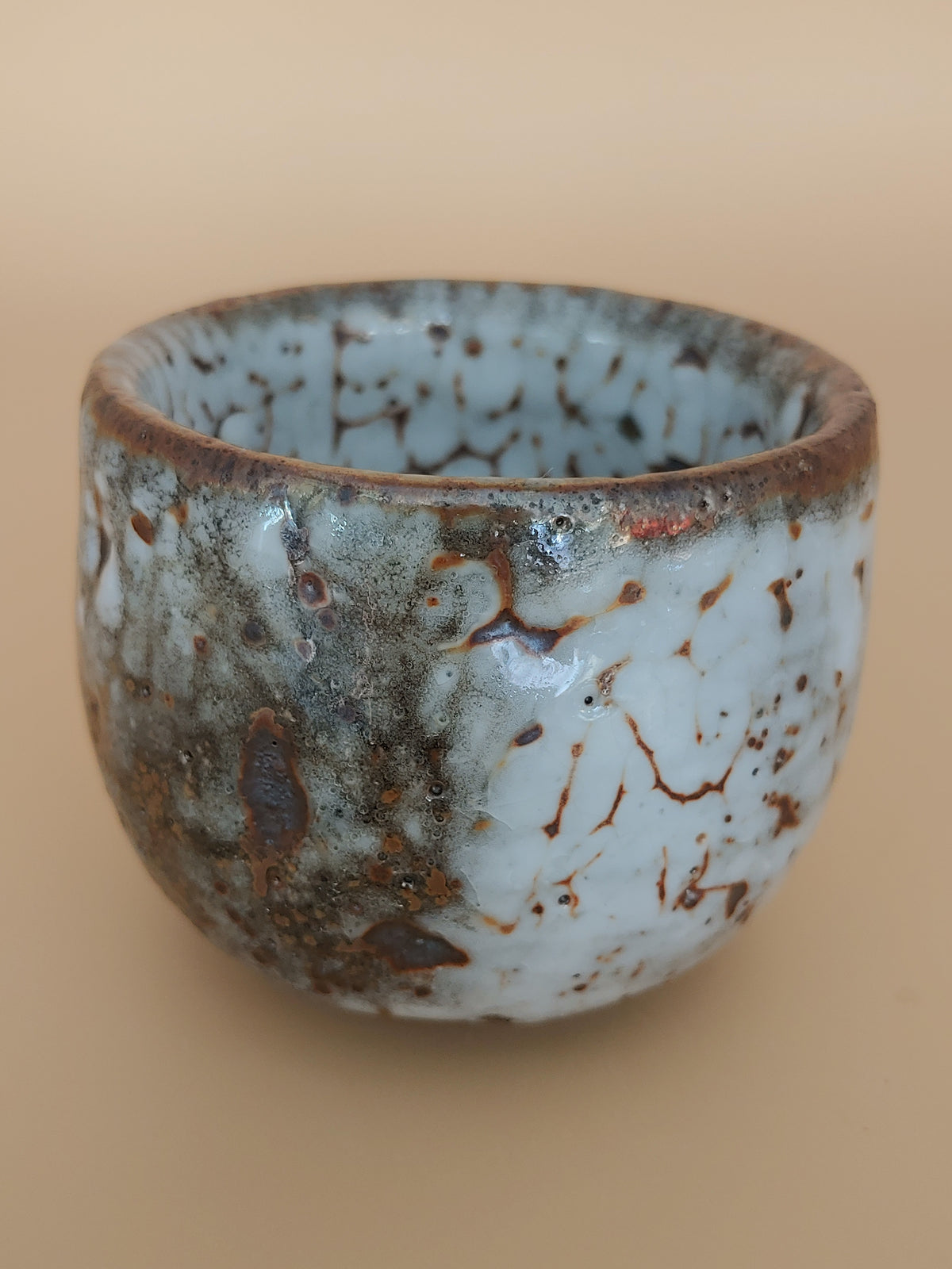 First Snow on Dark Earth — Shino Wood-Fired Teacup — product view 3