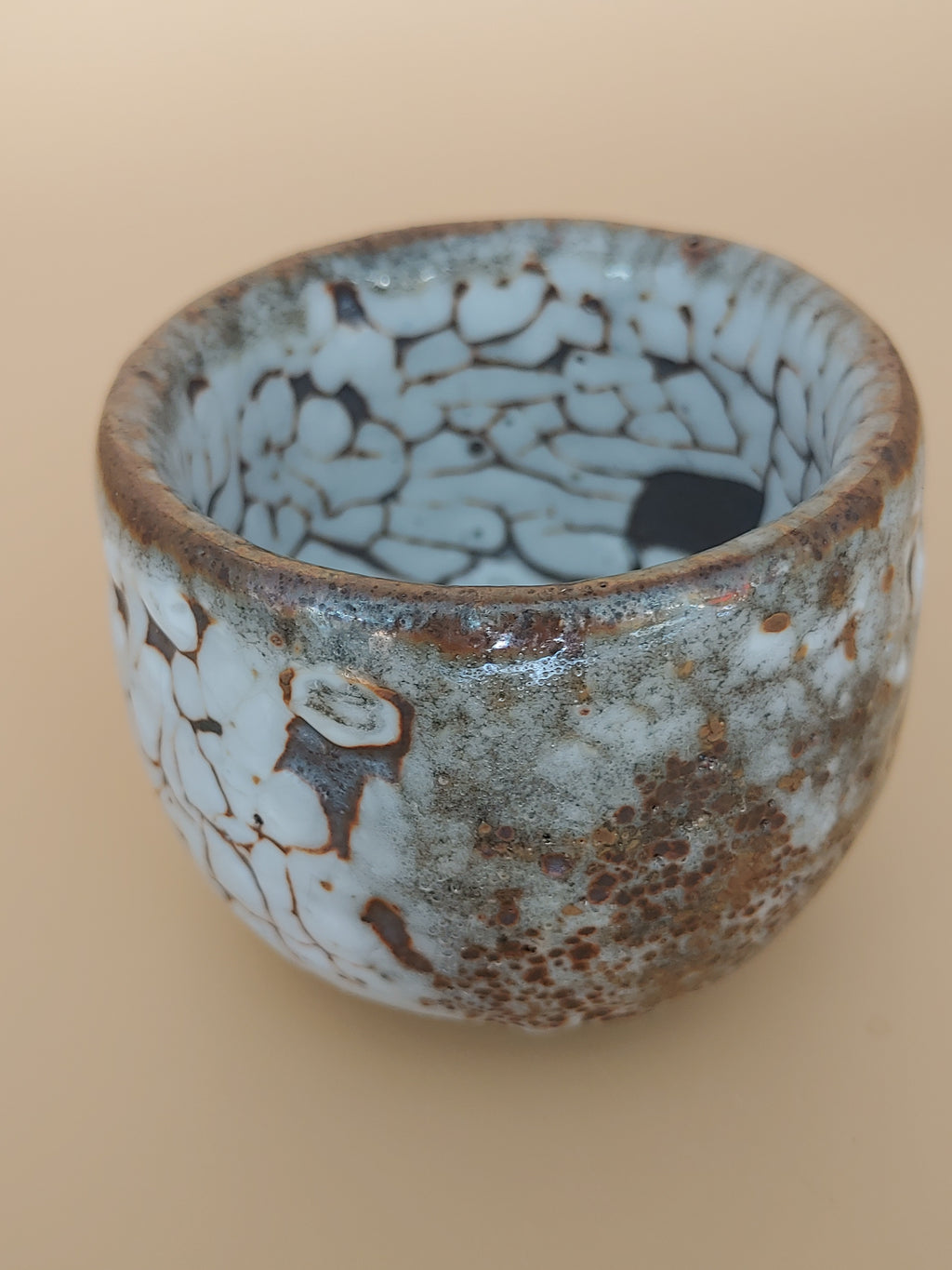 First Snow on Dark Earth — Shino Wood-Fired Teacup — product view 4