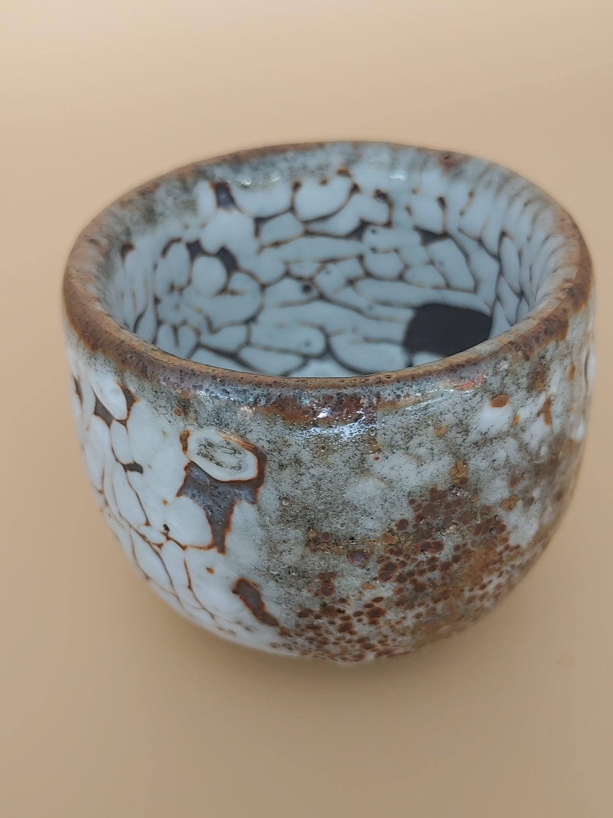 First Snow on Dark Earth — Shino Wood-Fired Teacup — product view 4