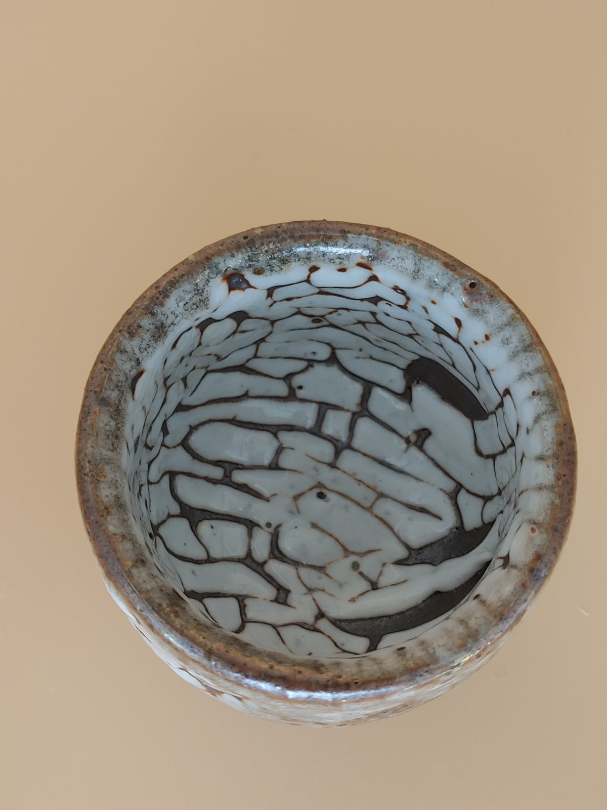 First Snow on Dark Earth — Shino Wood-Fired Teacup — product view 5