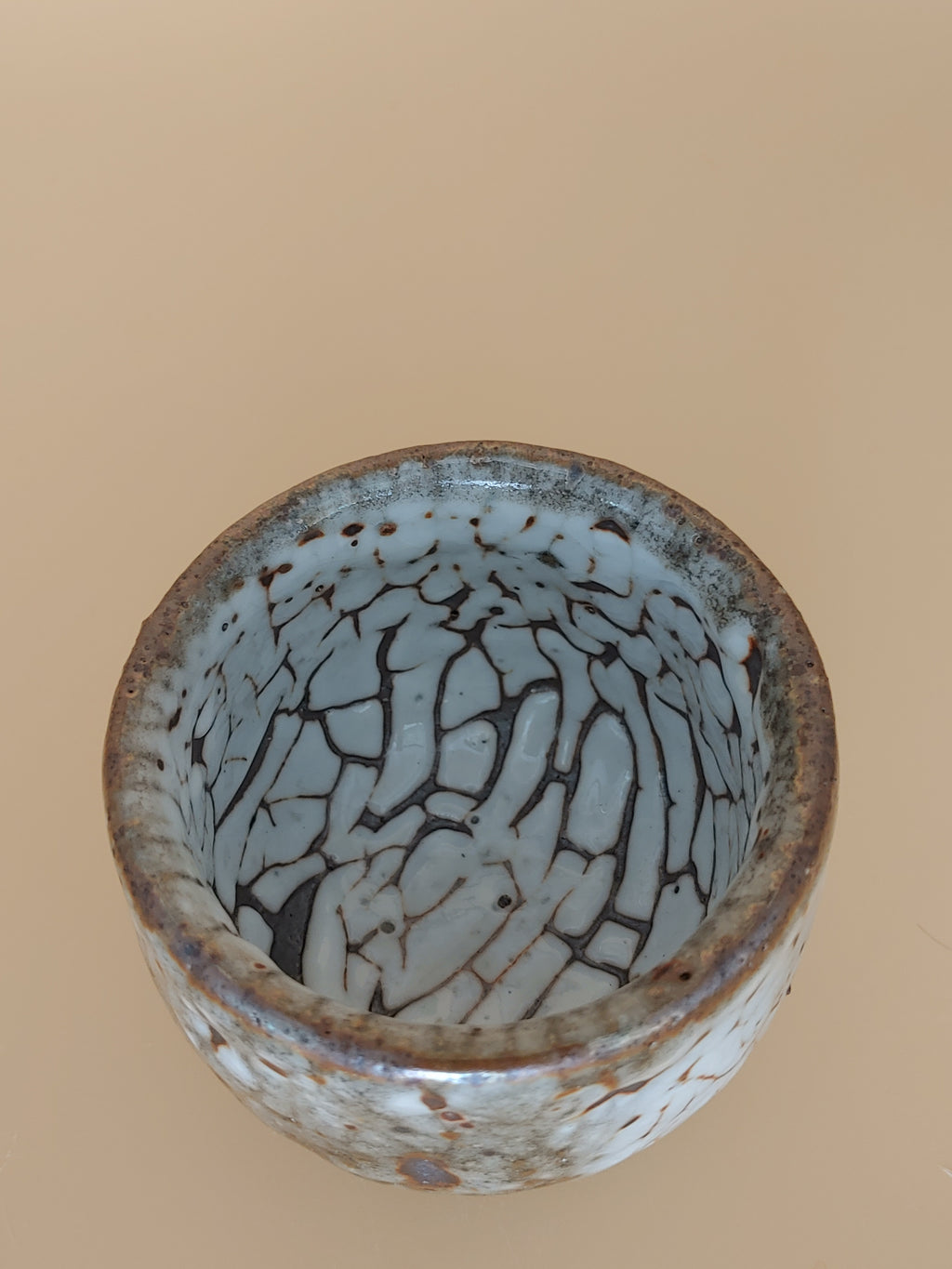 First Snow on Dark Earth — Shino Wood-Fired Teacup — product view 6