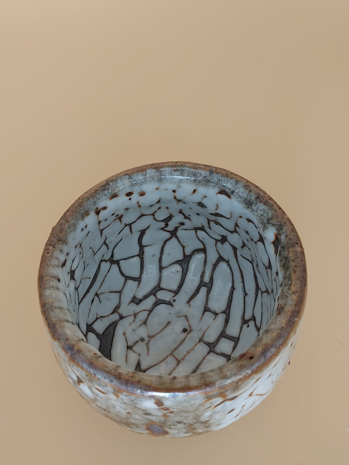 First Snow on Dark Earth — Shino Wood-Fired Teacup — product view 6