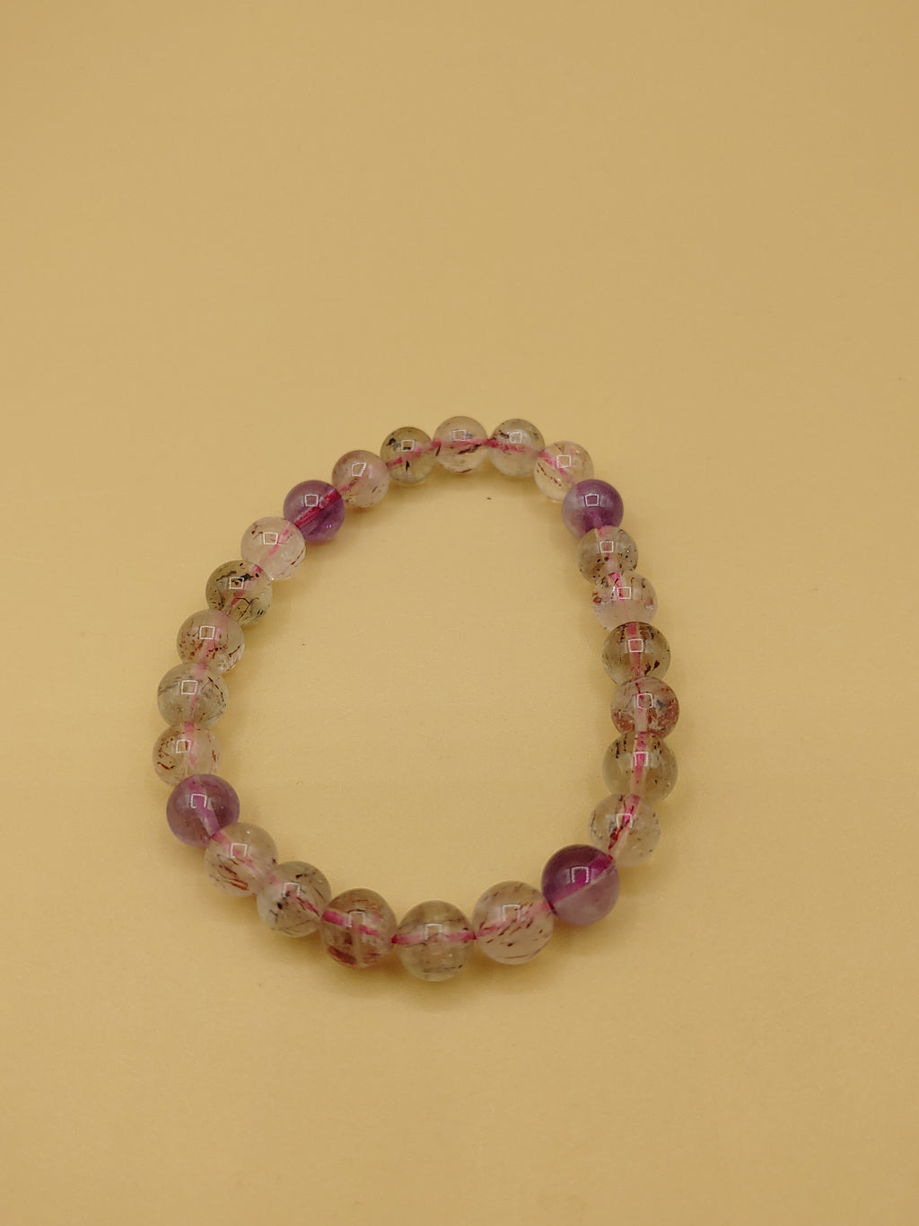 Violet Accent 6.8 mm Super Seven Crystal Bracelet (#B004)