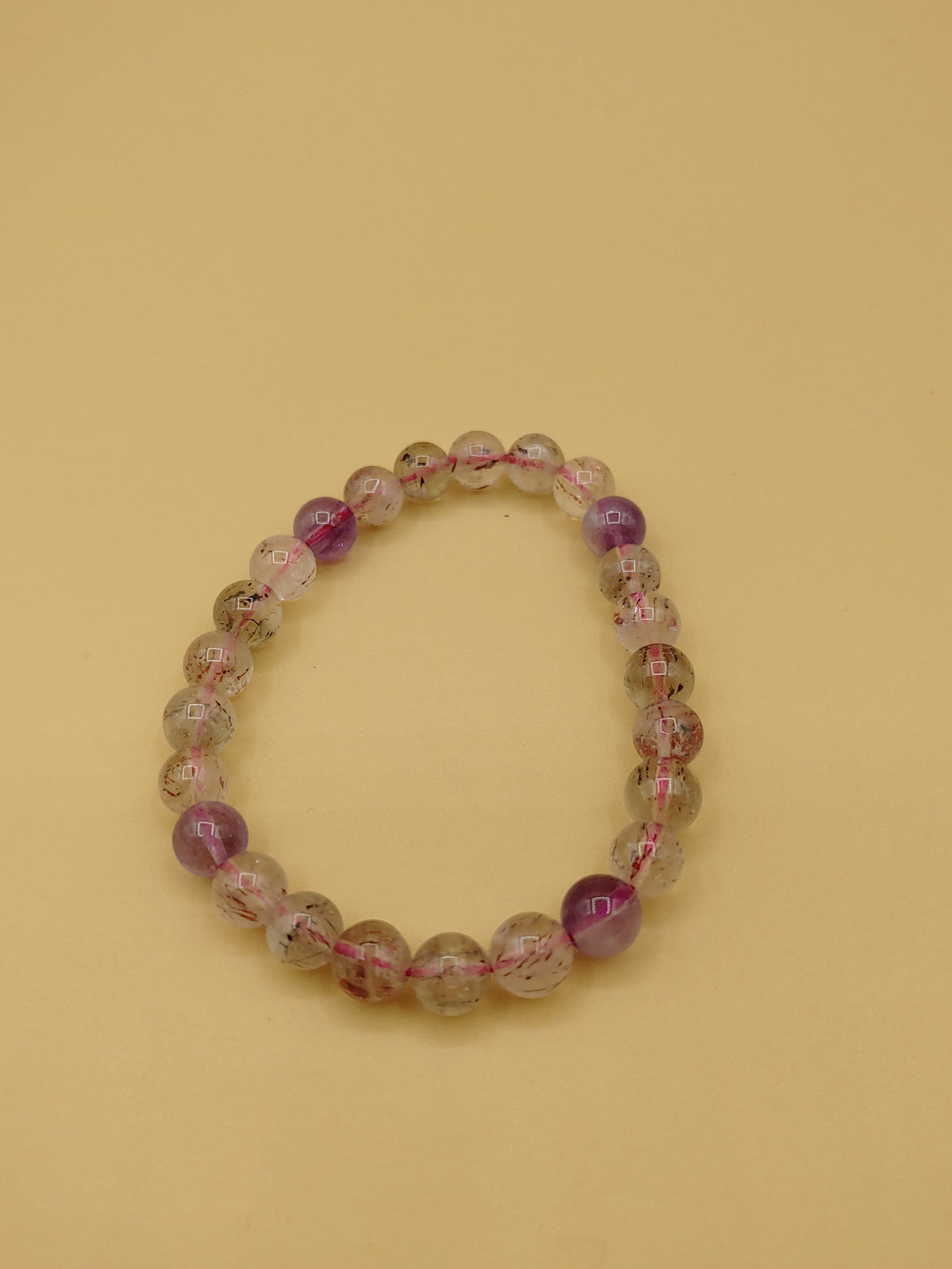 Violet Accent 6.8 mm Super Seven Crystal Bracelet (#B004)