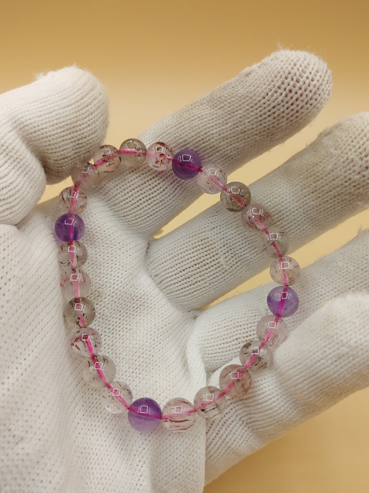 Violet Accent 6.8 mm Super Seven Crystal Bracelet (#B004) — product view 2