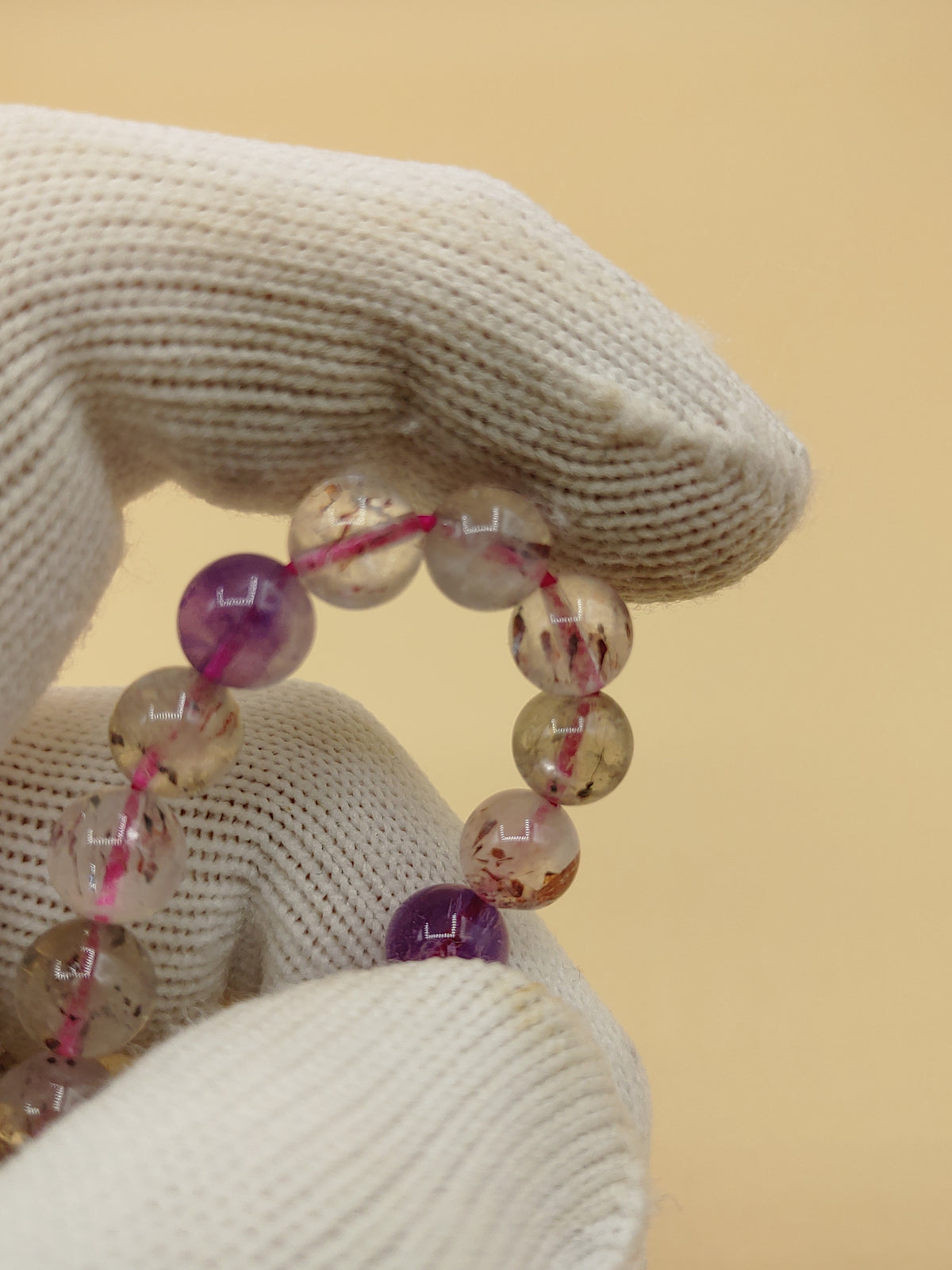 Violet Accent 6.8 mm Super Seven Crystal Bracelet (#B004) — product view 3