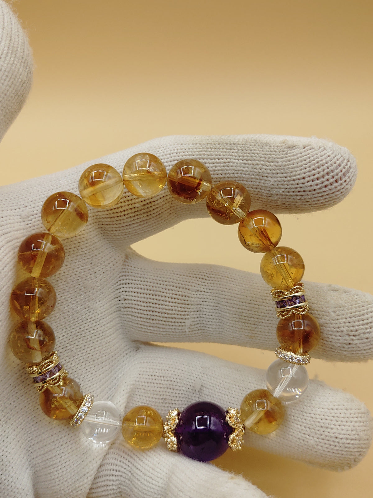Golden Thread Super Seven Crystal Bracelet with Violet Focal Bead (#B005) — product view 2