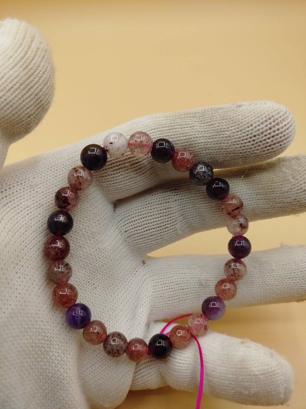 Smoky Plum 7.1 mm Super Seven Crystal Bracelet (#B001) — product view 2