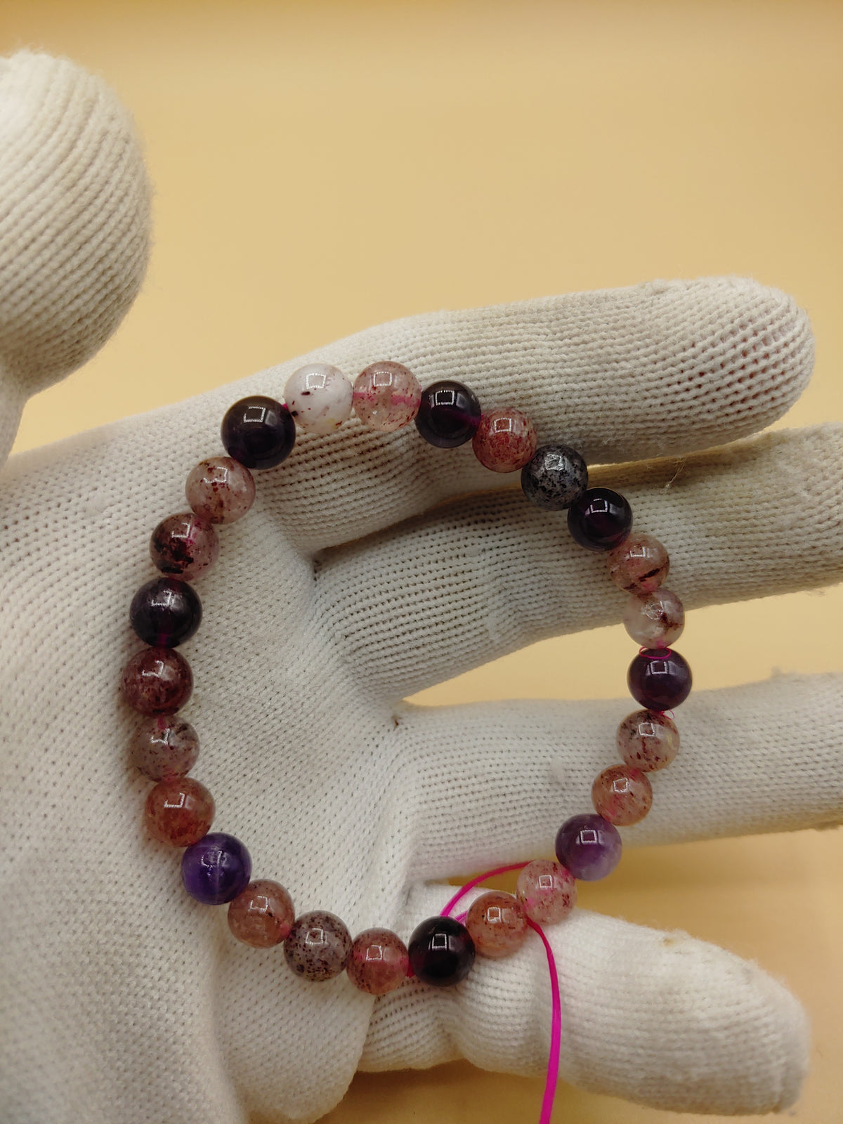 Smoky Plum 7.1 mm Super Seven Crystal Bracelet (#B001) — product view 2
