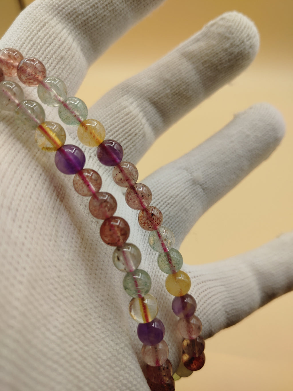 Pastel Multicolour 6.25 mm Super Seven Crystal Bracelet (#B002) — product view 4