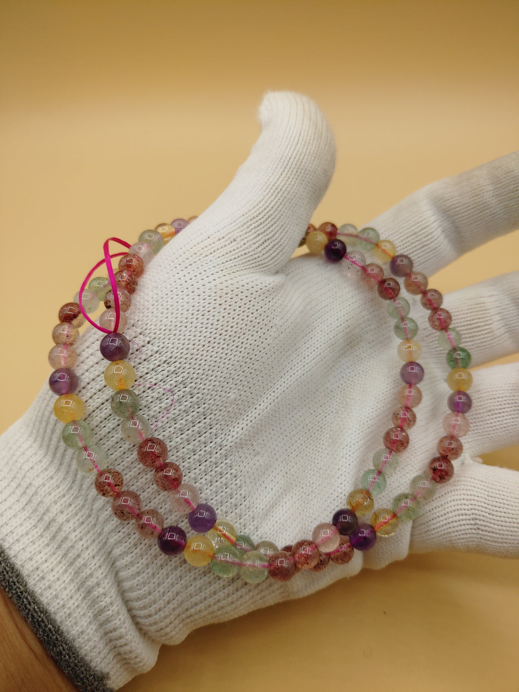 Pastel Multicolour 6.25 mm Super Seven Crystal Bracelet (#B002) — product view 3