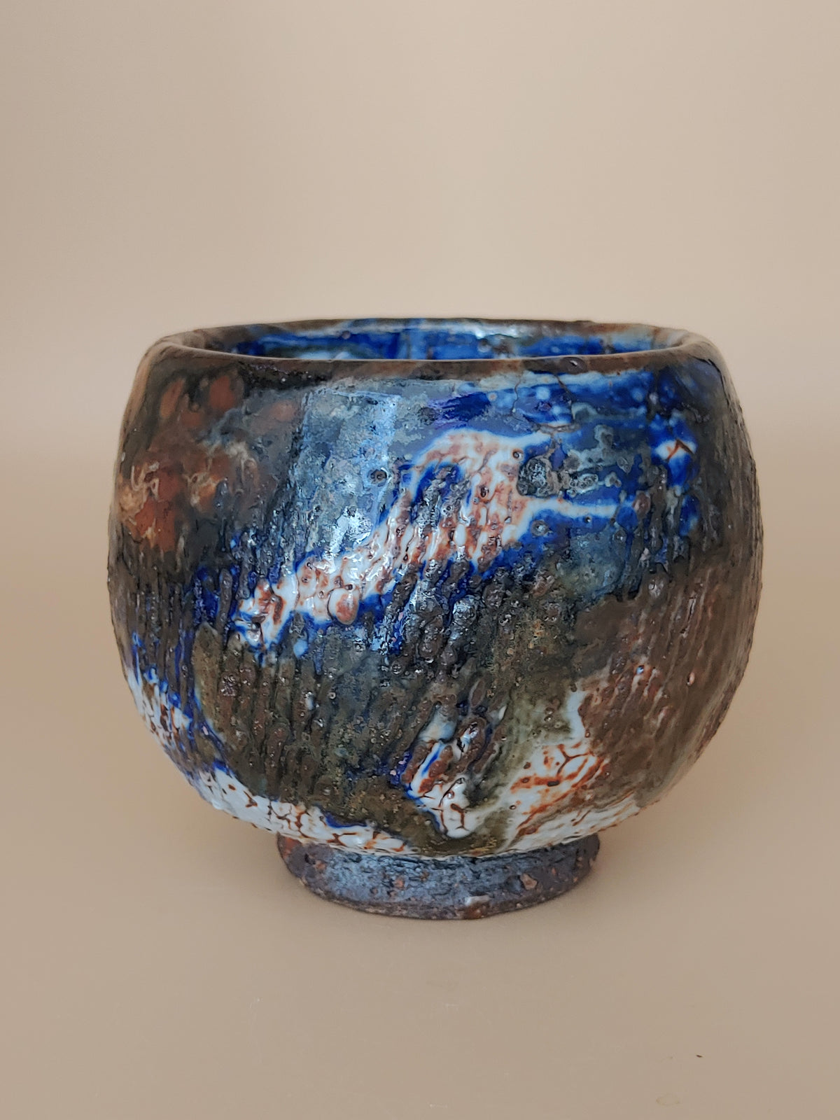 Bronze Earth, Blue Sky — Shino Wood-Fired Teacup — product view 3