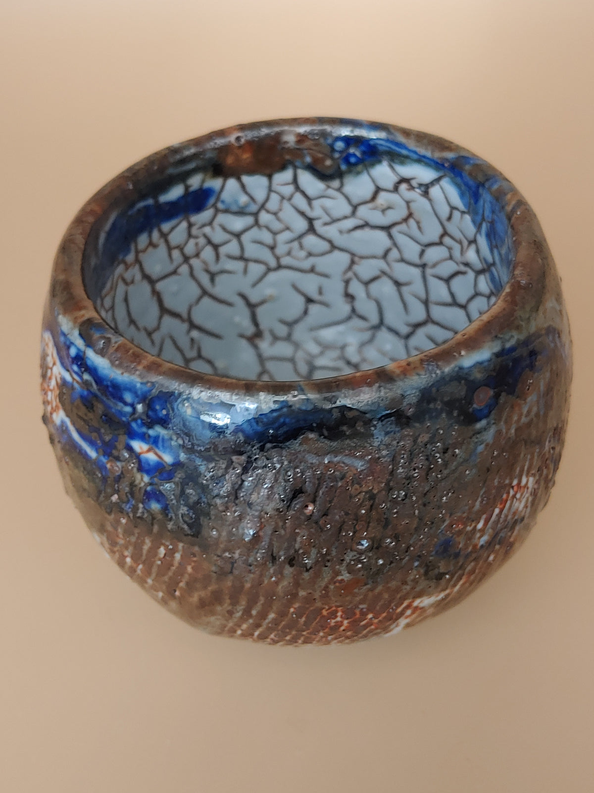 Bronze Earth, Blue Sky — Shino Wood-Fired Teacup — product view 5