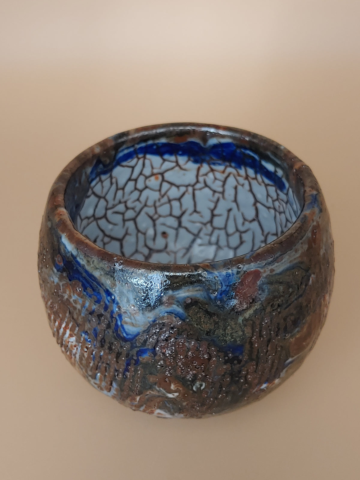 Bronze Earth, Blue Sky — Shino Wood-Fired Teacup — product view 6
