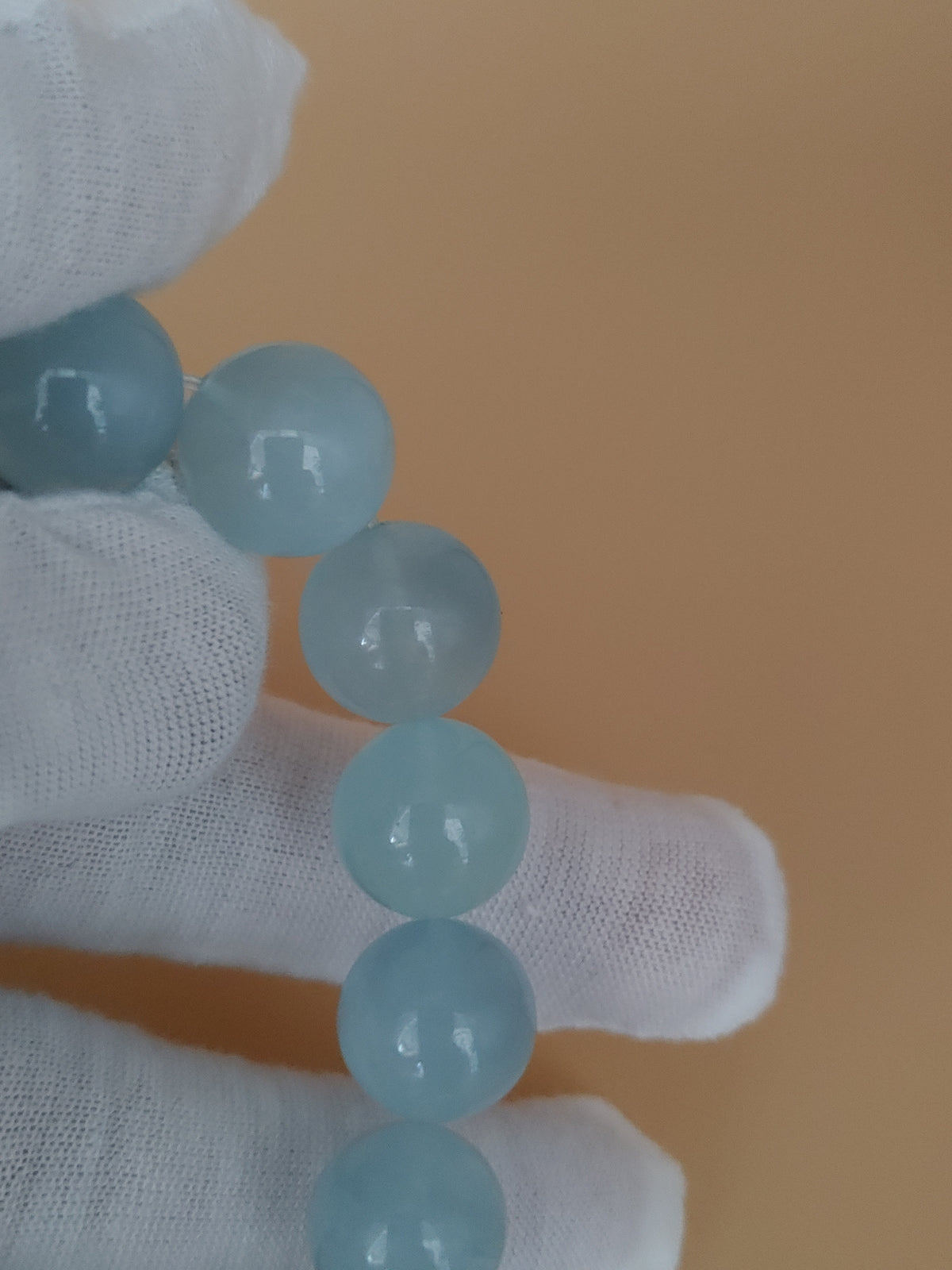 Pale Aqua 13.8 mm Aquamarine Bracelet (#B903) - close-up bead detail 1