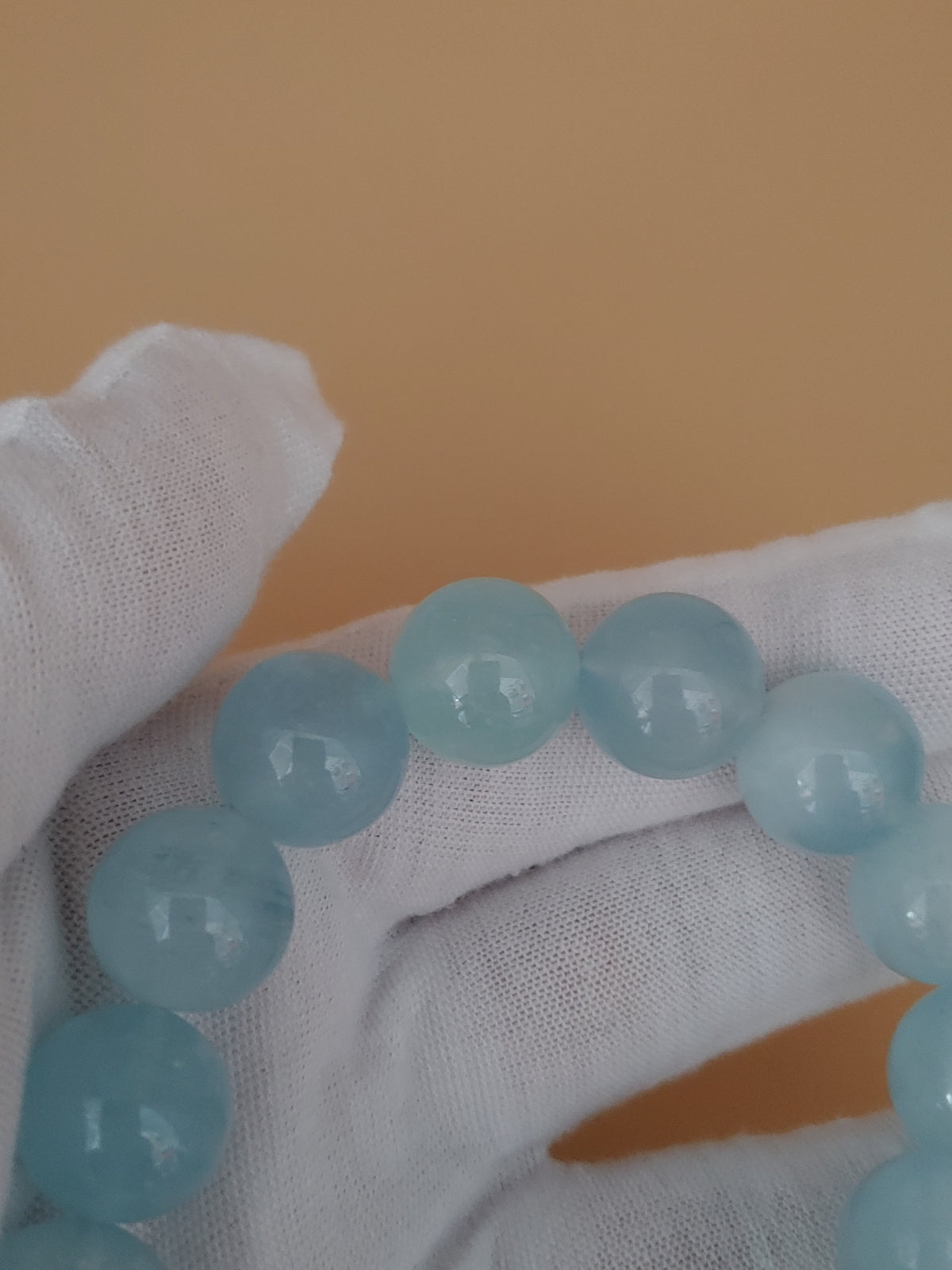 Pale Aqua 13.8 mm Aquamarine Bracelet (#B903) - close-up bead detail 2