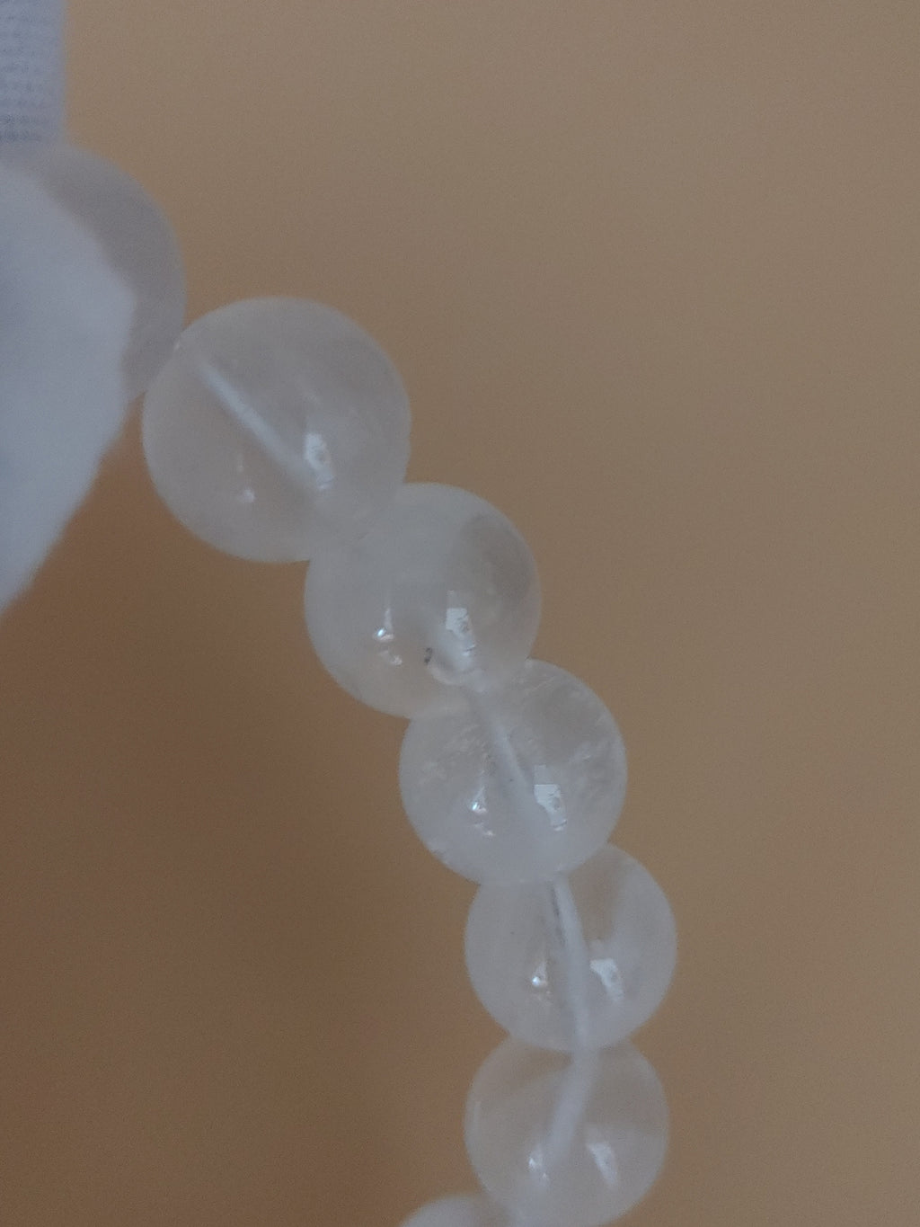 White Phantom 11.3 mm Quartz Bracelet (#B904) - close-up bead detail 1