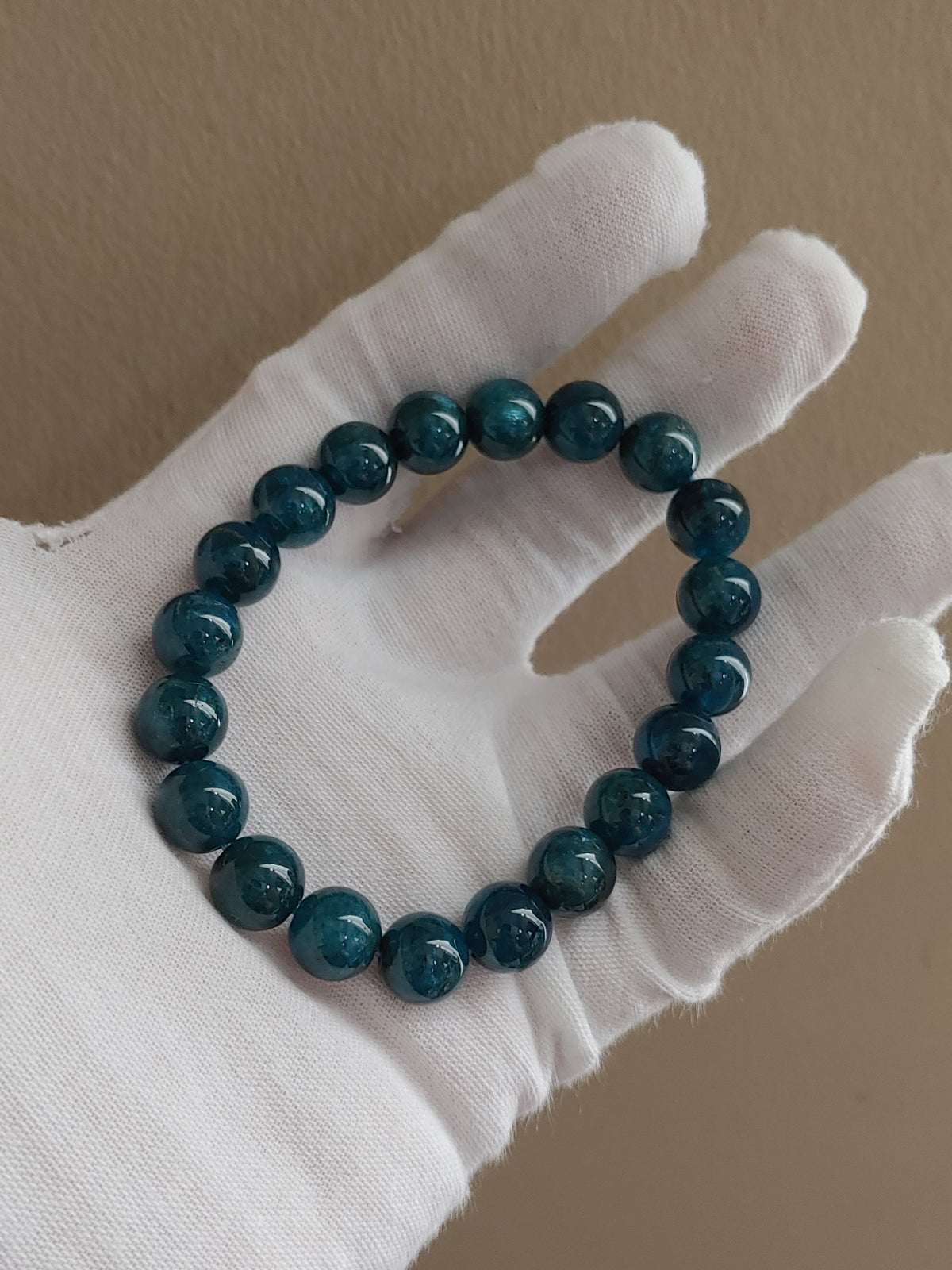 Deep Teal 9.7 mm Blue Apatite Bracelet (#B909)