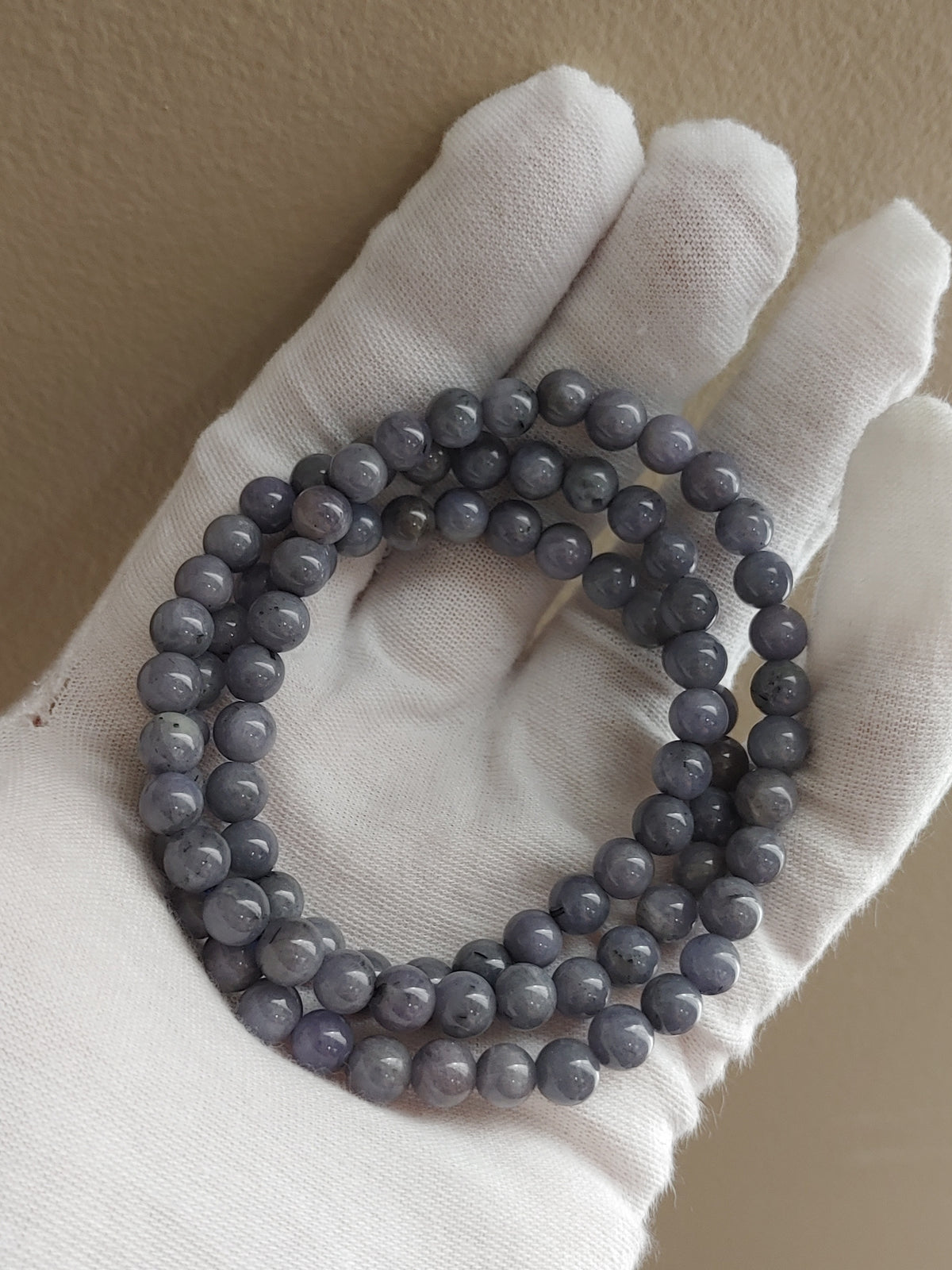 Grey-Lavender 6.3 mm Iolite Triple-Wrap Bracelet (#B910)