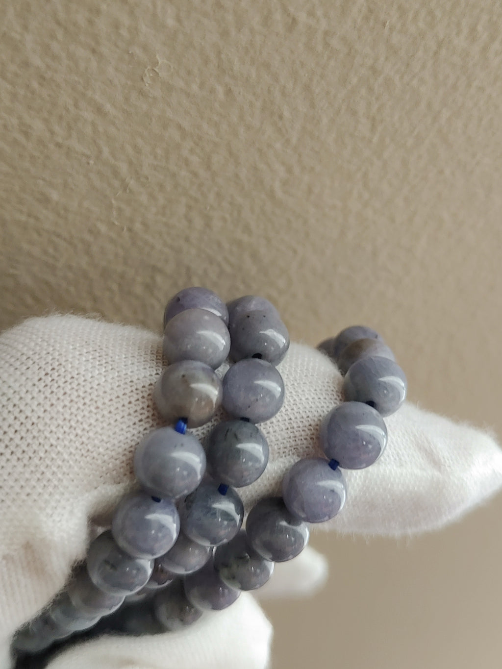 Grey-Lavender 6.3 mm Iolite Triple-Wrap Bracelet (#B910) - close-up bead detail 2