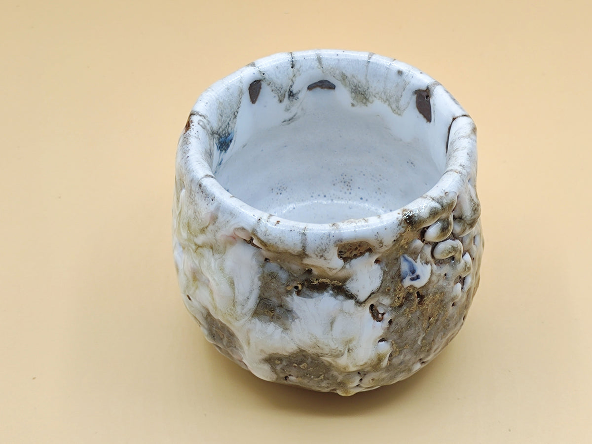 White Avalanche — Shino Crawled Glaze Teacup — product view 3