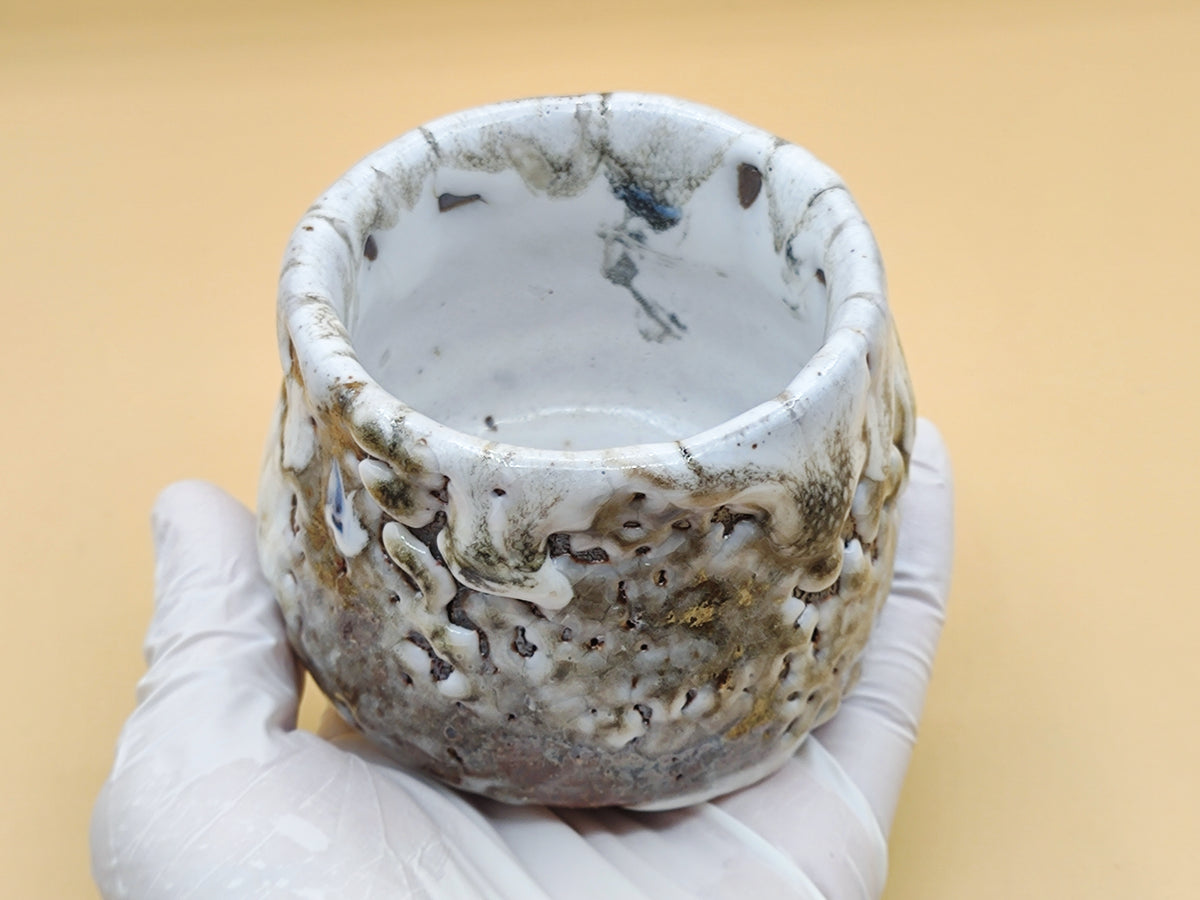 White Avalanche — Shino Crawled Glaze Teacup — product view 4