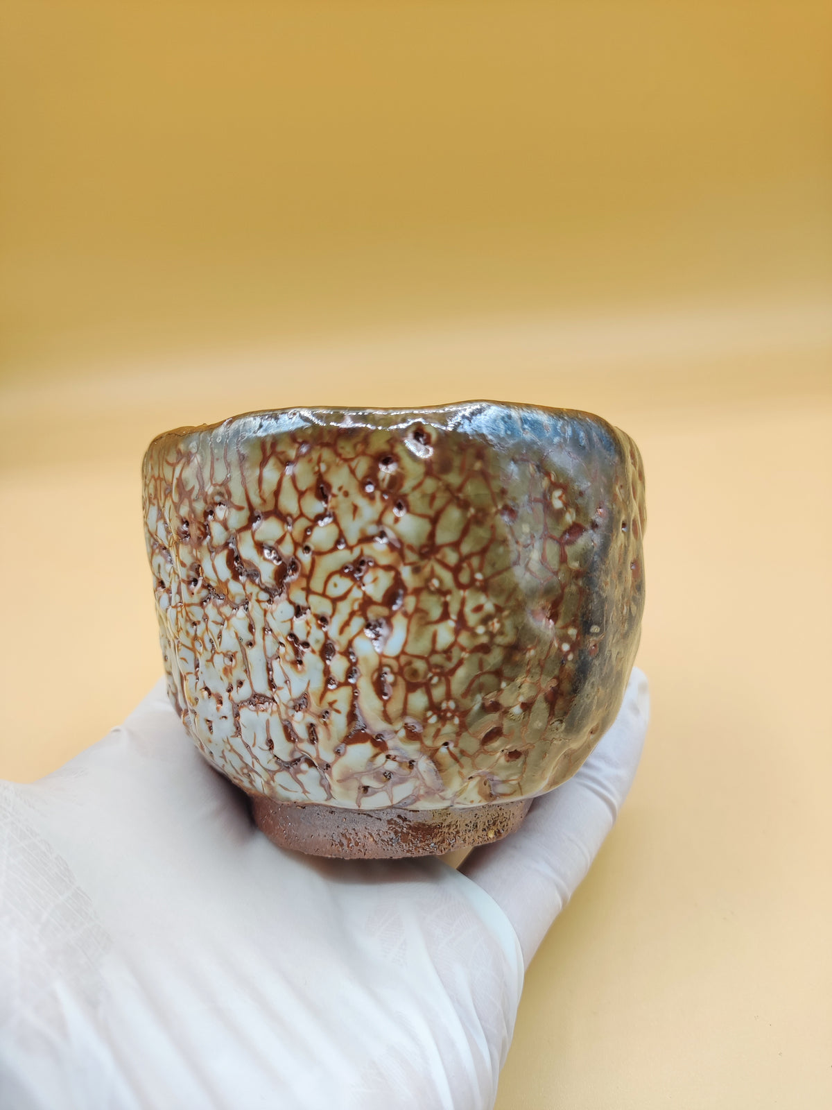Cracked Earth, Silver Sky — Shino Wood-Fired Teacup — product view 3