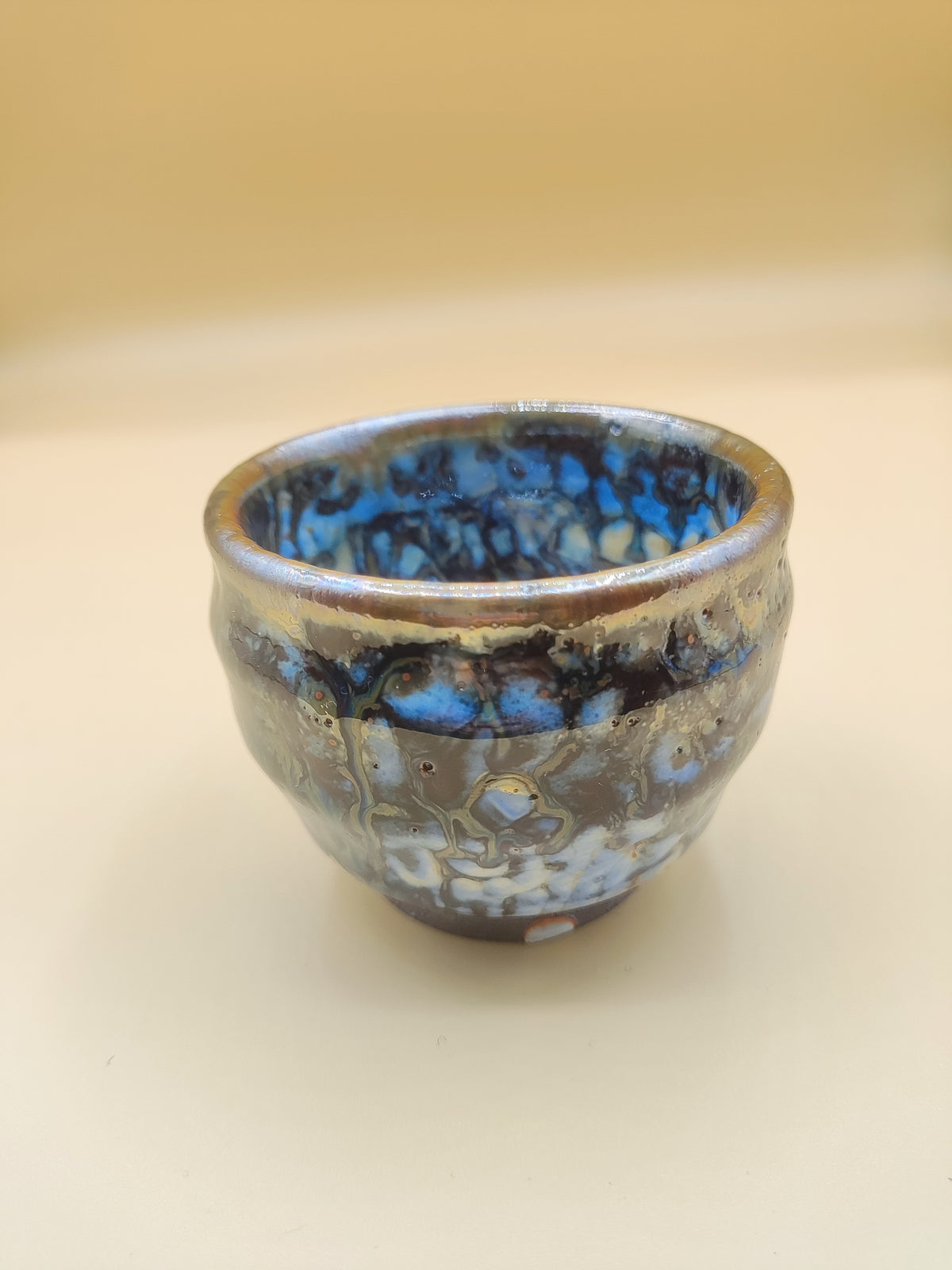 Midnight Ocean in Your Hands — Shino Wood-Fired Yunomi