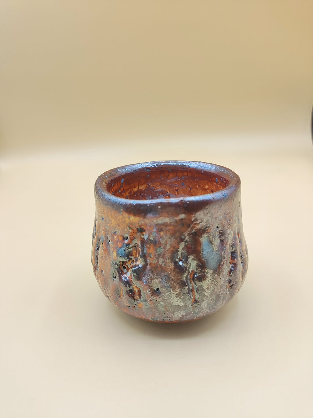 Liquid Fire, Frozen in Clay — Shino Wood-Fired Teacup — product view 2