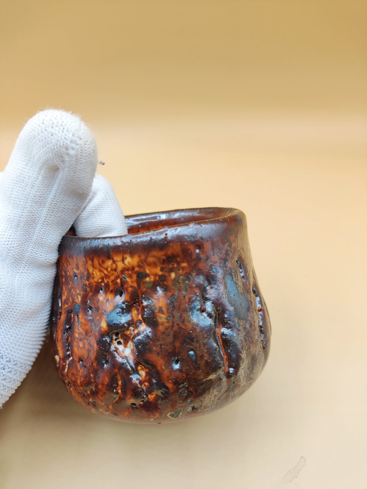 Liquid Fire, Frozen in Clay — Shino Wood-Fired Teacup — product view 4