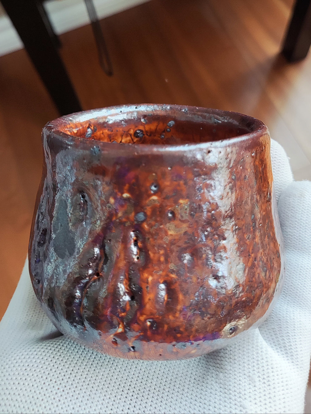 Liquid Fire, Frozen in Clay — Shino Wood-Fired Teacup — product view 6