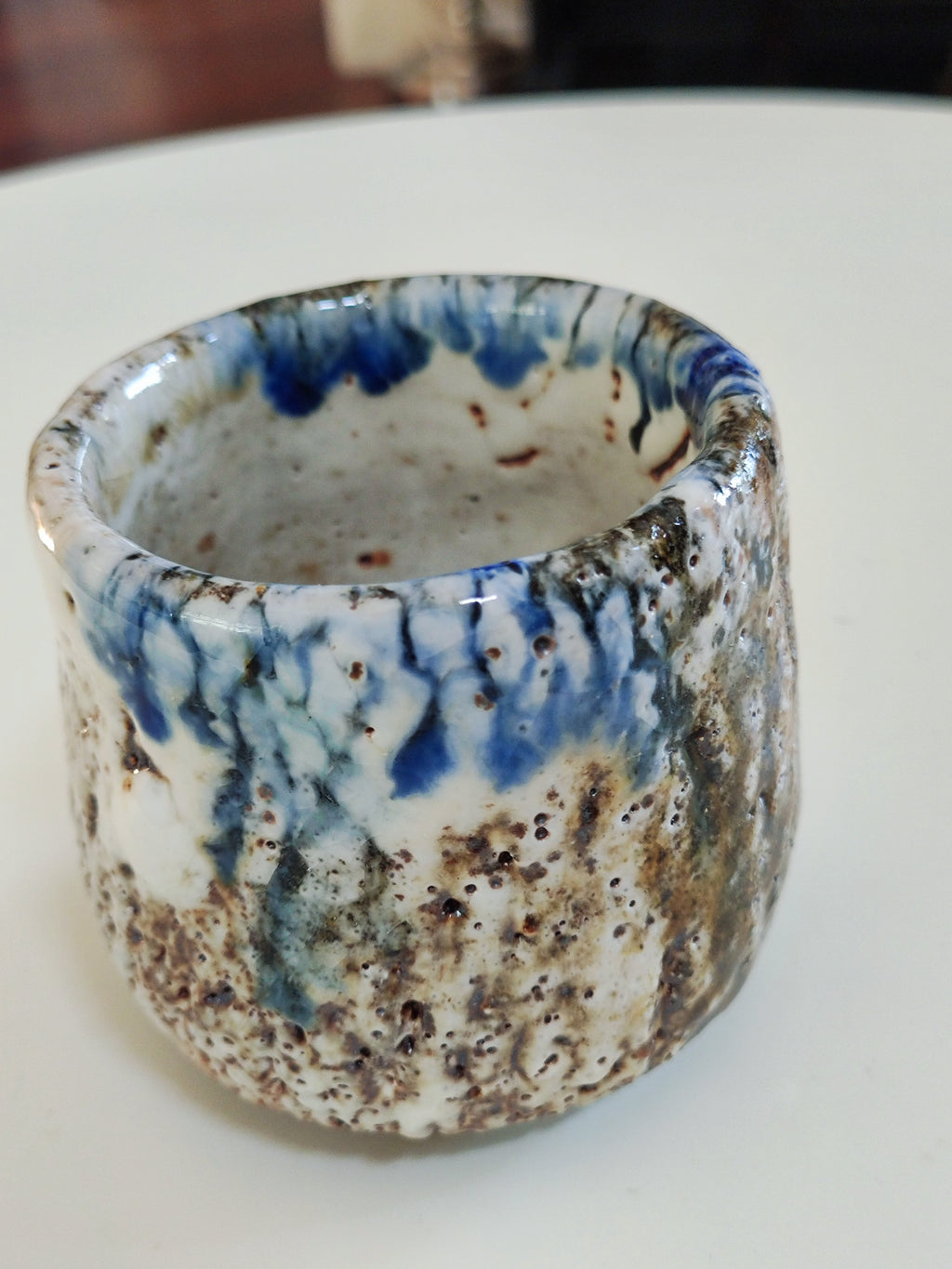 Rain on White Stone — Shino Wood-Fired Teacup