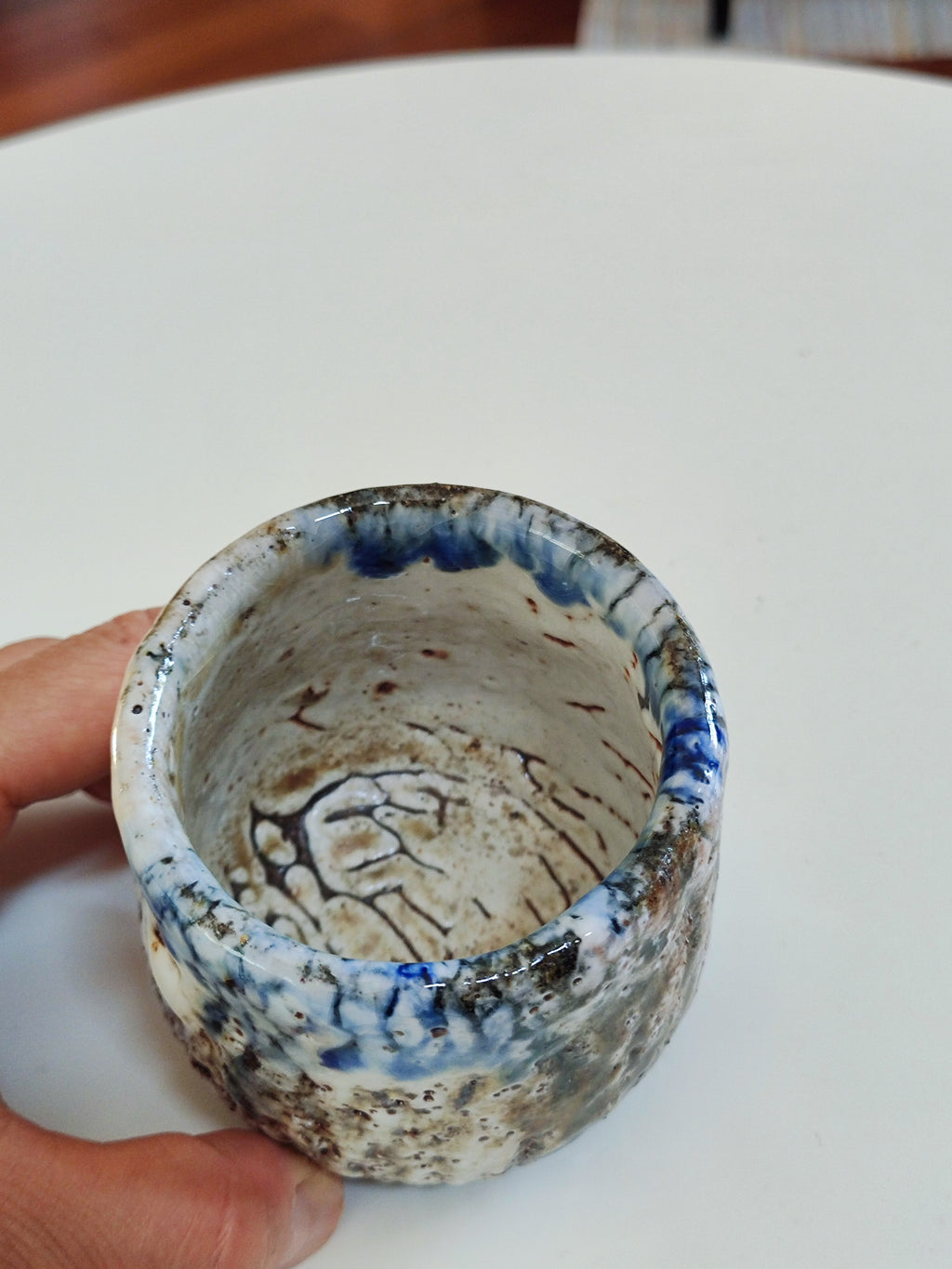 Rain on White Stone — Shino Wood-Fired Teacup — product view 5
