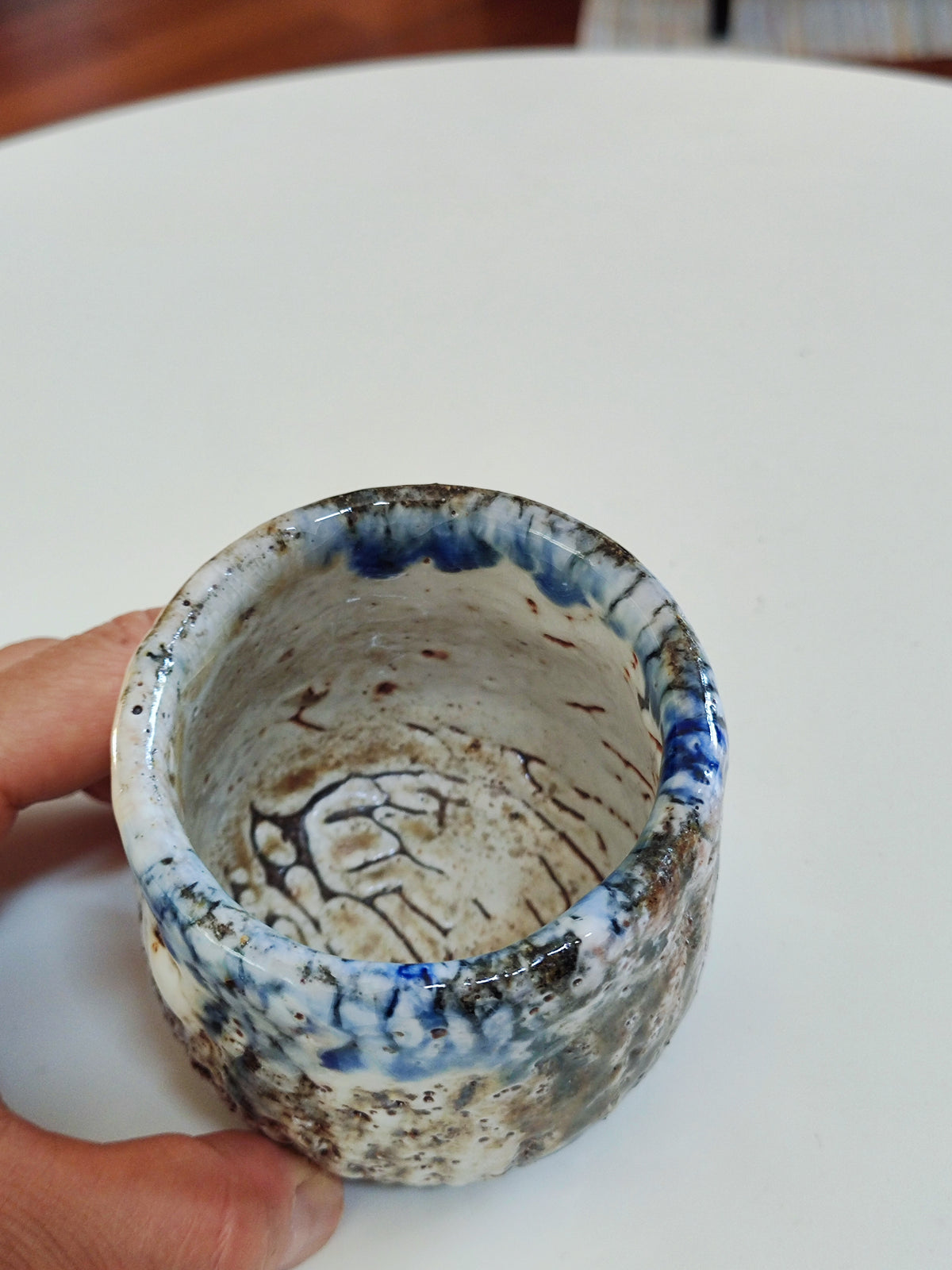 Rain on White Stone — Shino Wood-Fired Teacup — product view 5