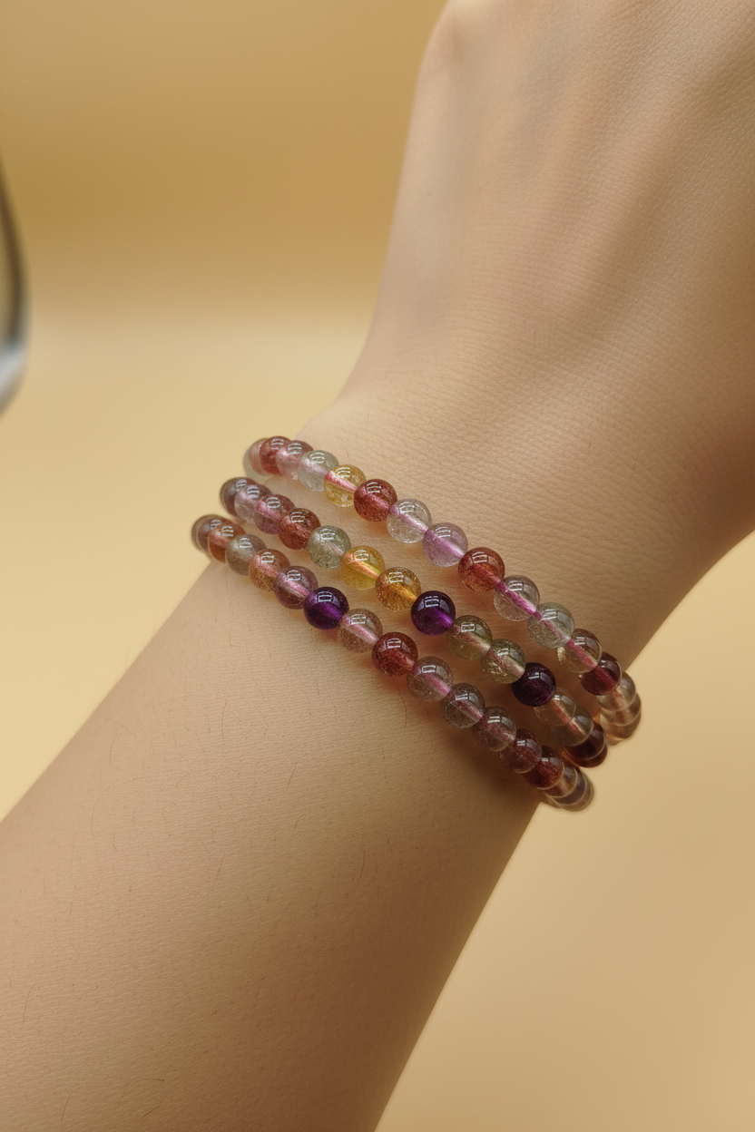 Pastel Multicolour 6.25 mm Super Seven Crystal Bracelet (#B002) — product view 2